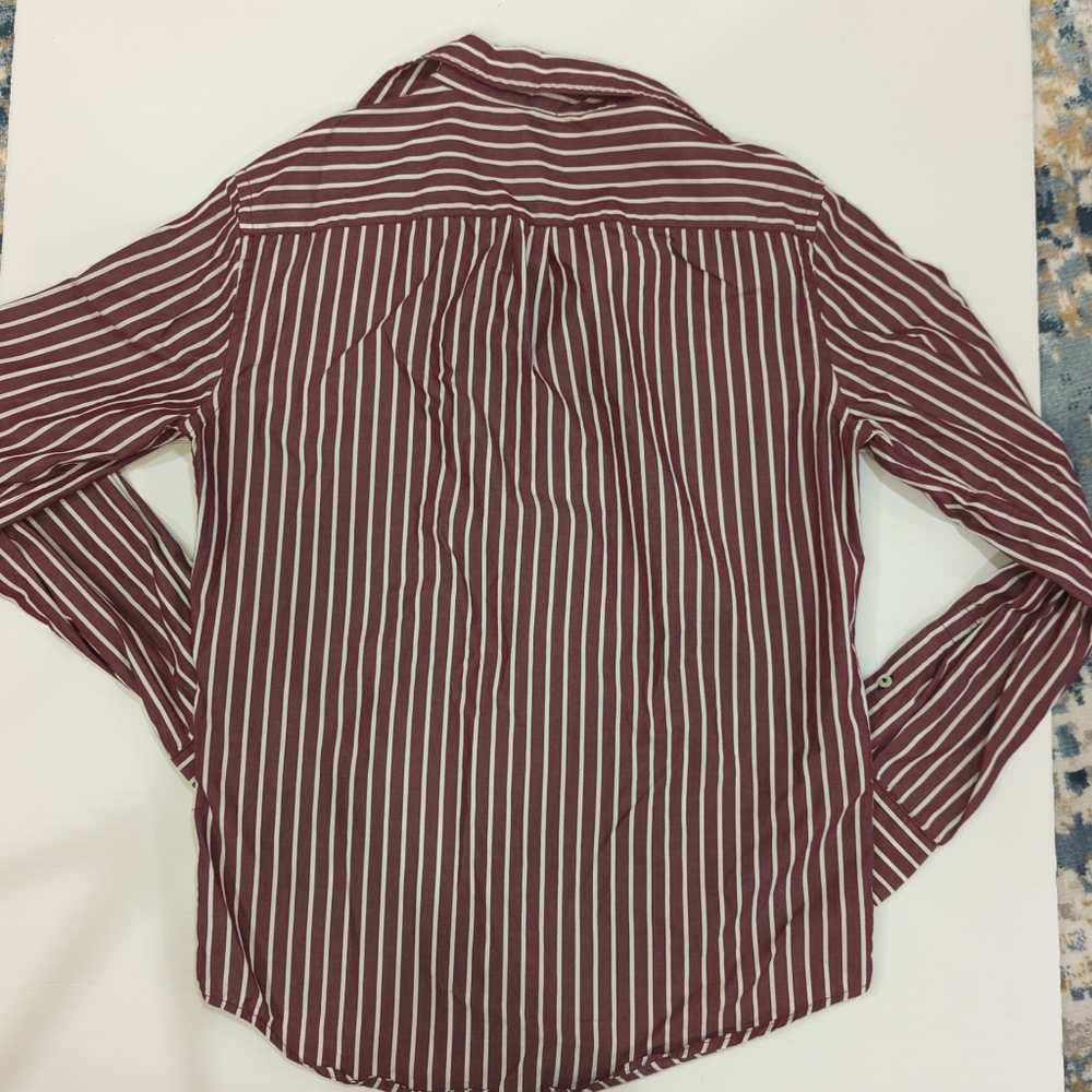 American Eagle Burgundy & White Striped Button Down Shirt - Mens Size Small - Picture 3 of 11